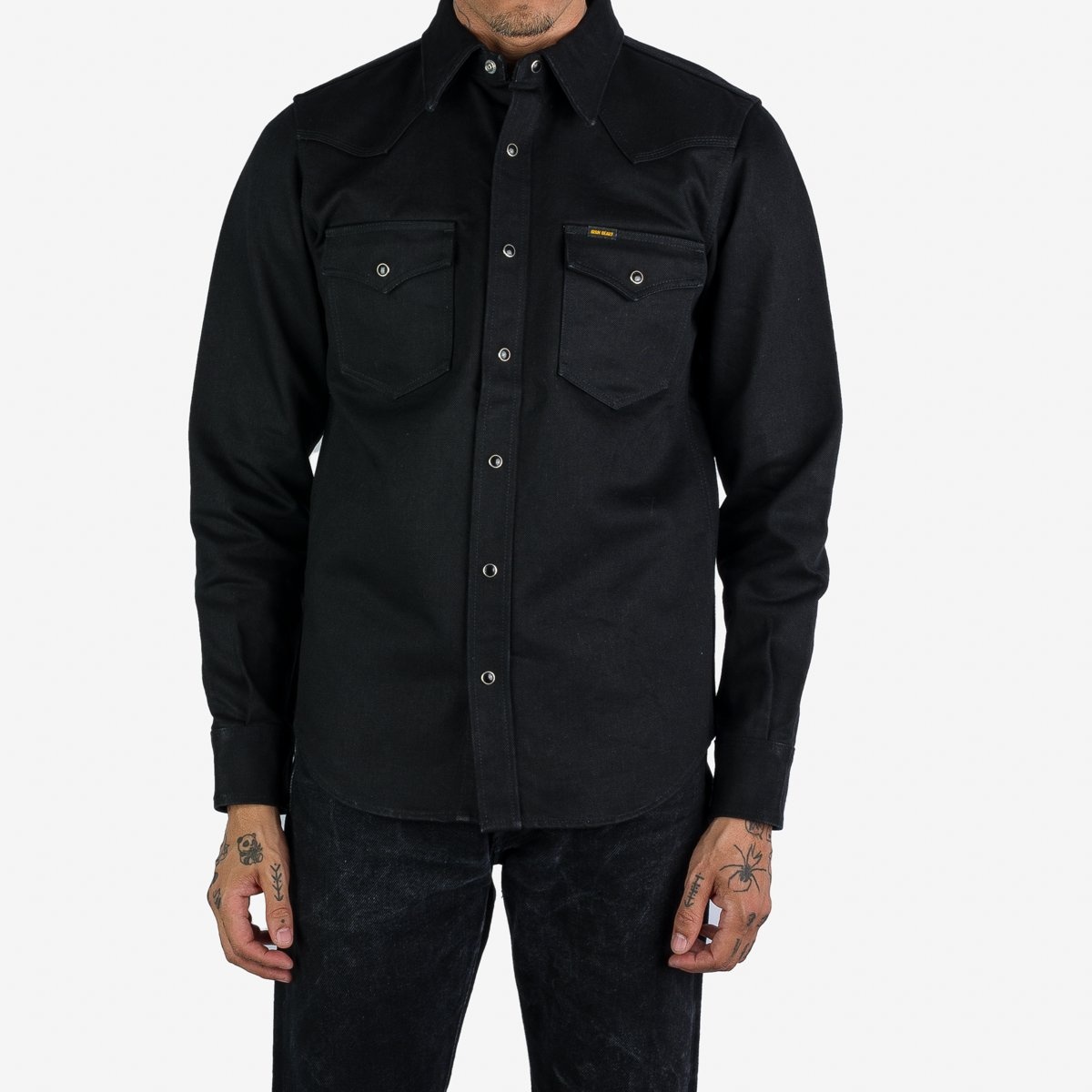 IHSH-361-BLK 16oz Non-Selvedge Denim Western Shirt -  Superblack (Fades To Grey) - 3