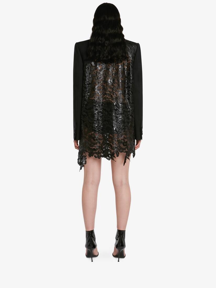 Women's Slashed Lace Detail Double-breasted Jacket in Black - 4