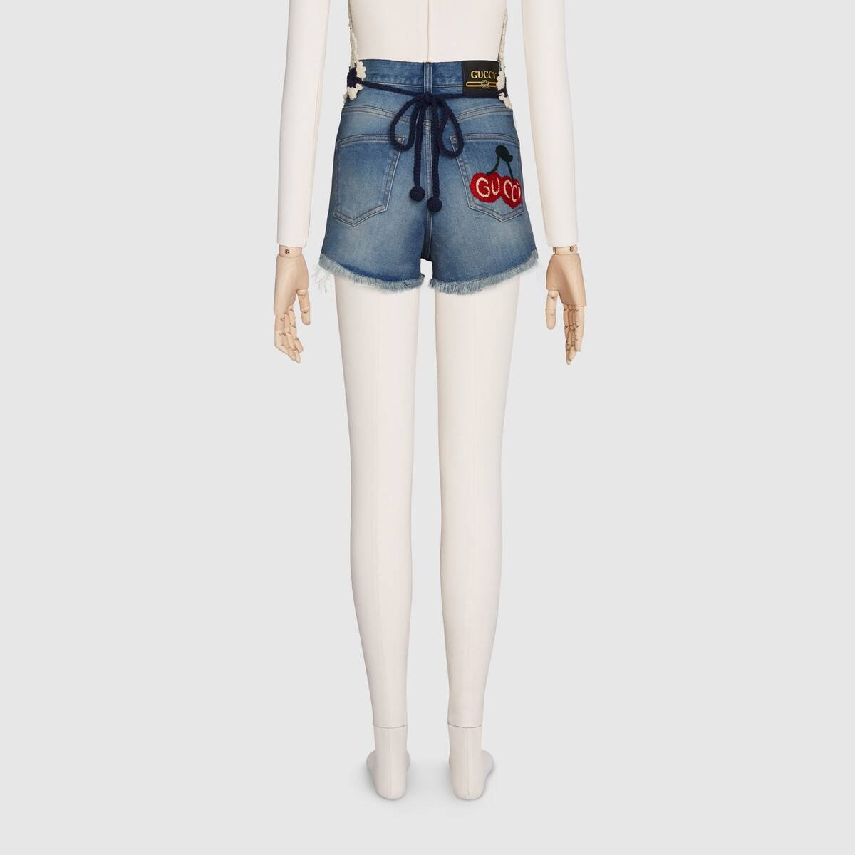 Washed denim shorts with Gucci cherry - 4