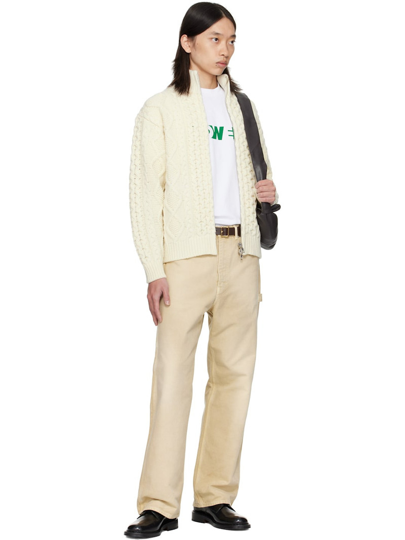 vowels Off-White Cable Knit Zip Up Sweater outlook