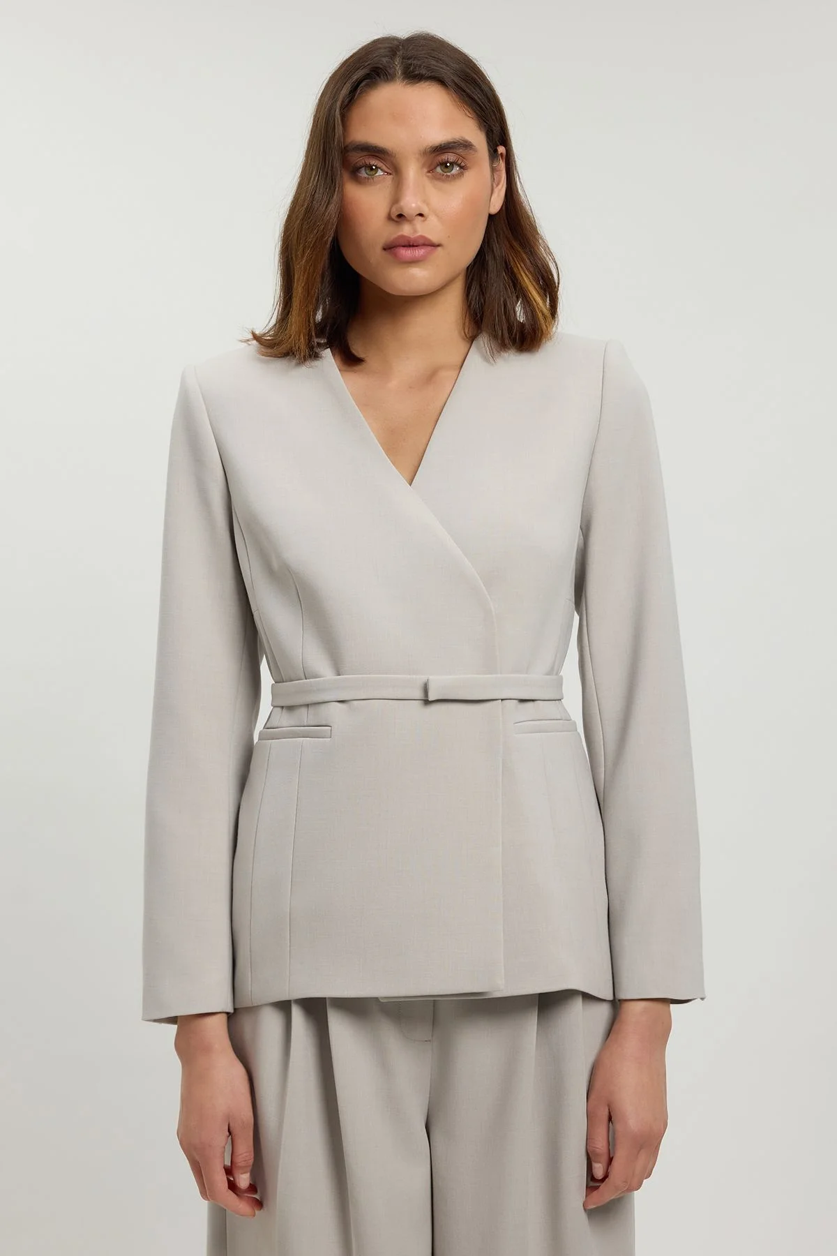 Compact Stretch Belted Tailored Jacket - 1