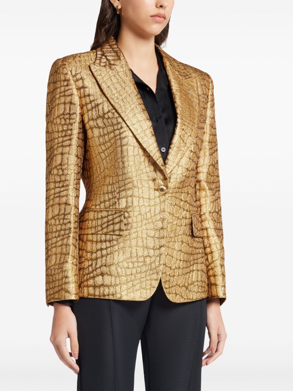 snakeskin-effect woven blazer - 3