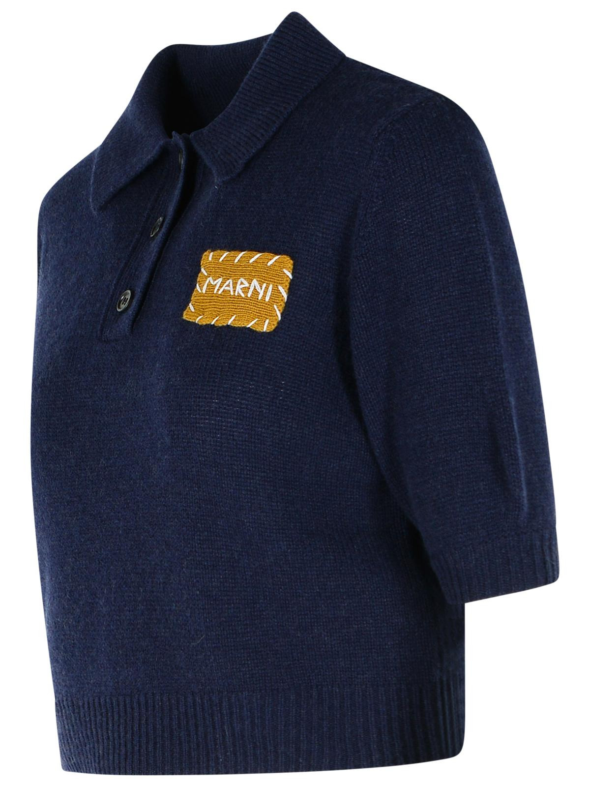 Marni Polo Sweater In Dark Blue Cashmere With 'Marni' Application Women - 2