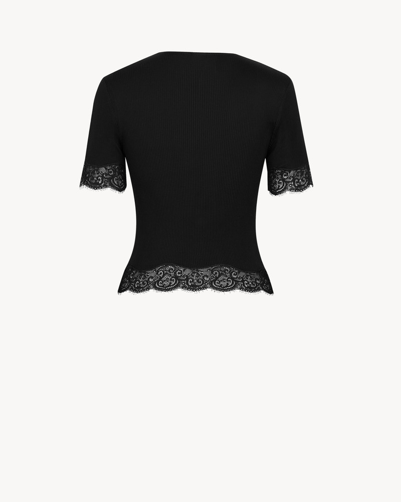 SAINT LAURENT LACED T-SHIRT IN RIBBED SILK JERSEY outlook