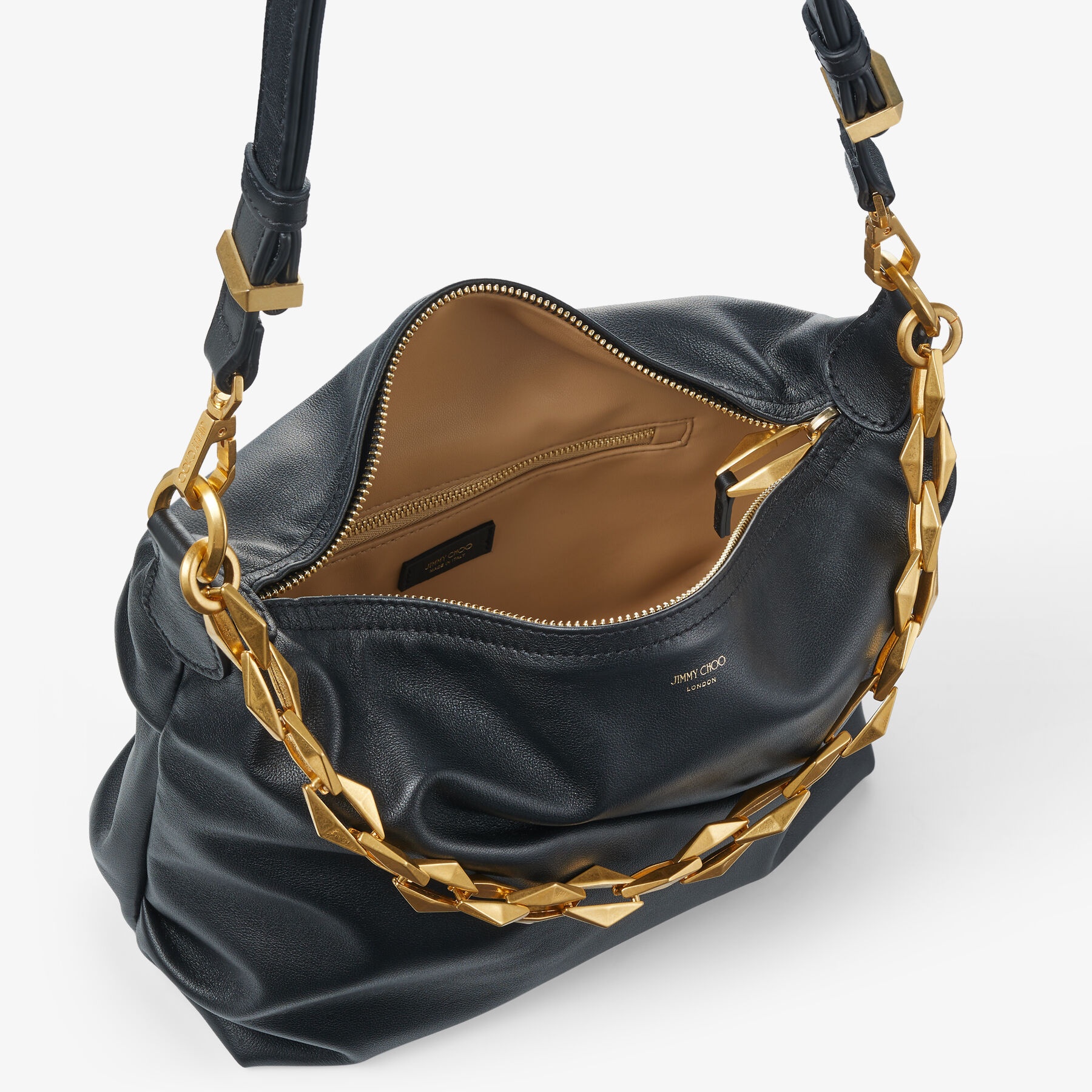 Diamond Soft Hobo S
Black Soft Calf Leather Hobo Bag with Chain Strap - 7