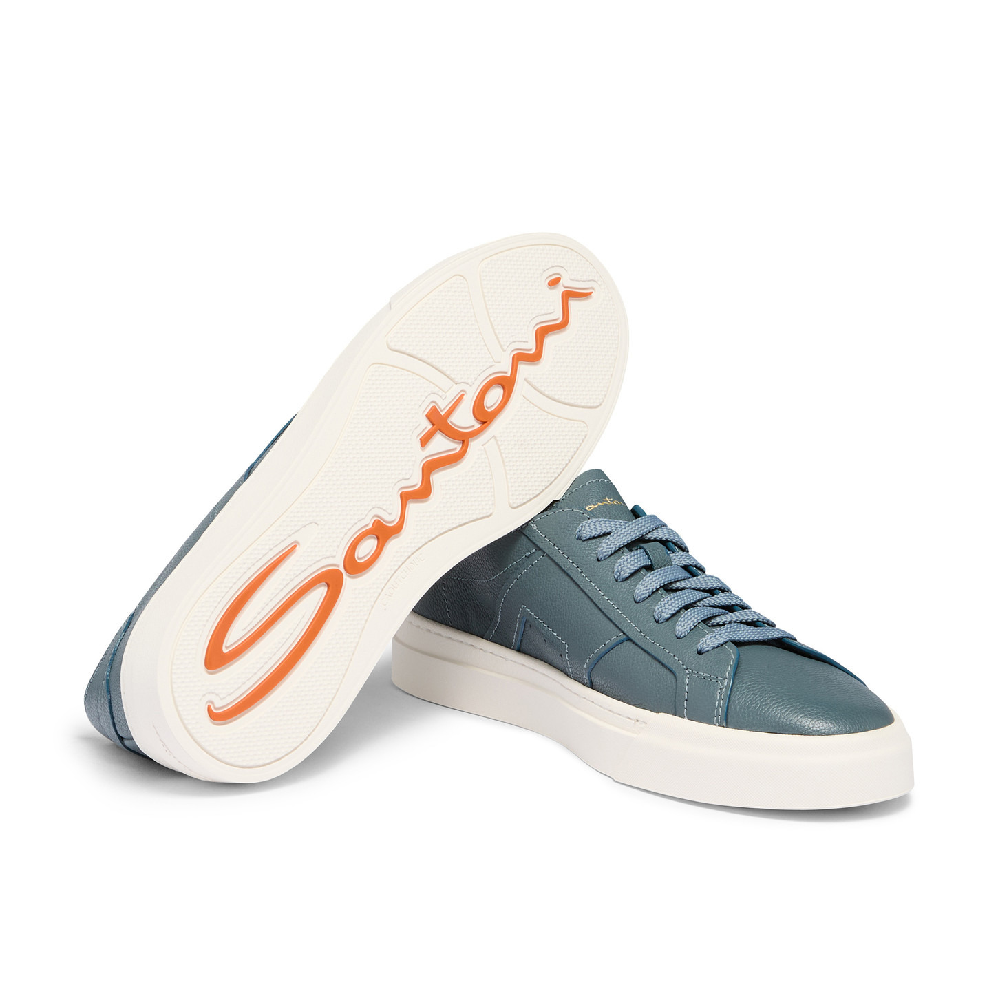 Men's light blue tumbled leather Double Buckle Sneaker - 3