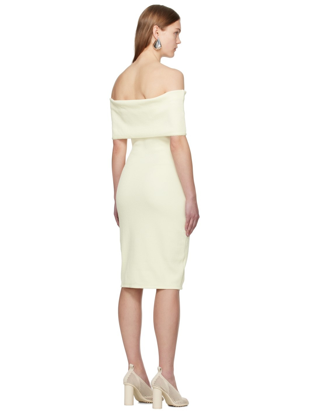 Off-White Textured Midi Dress - 3