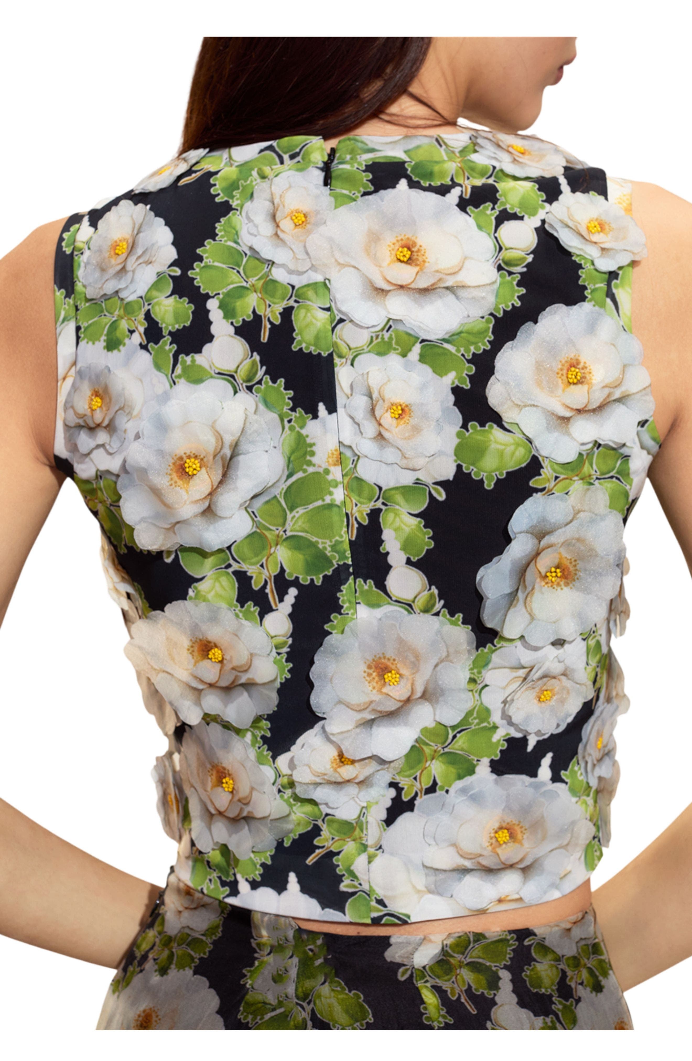 Cynthia Rowley Cornelia Flower Applique Top in Black Floral at Nordstrom - 2