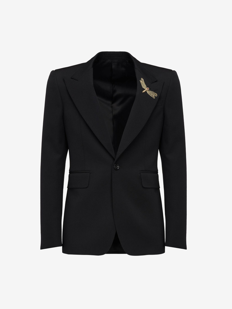 Men's Dragonfly Applique 검정색의 싱글 브레이스트 재킷 - 1