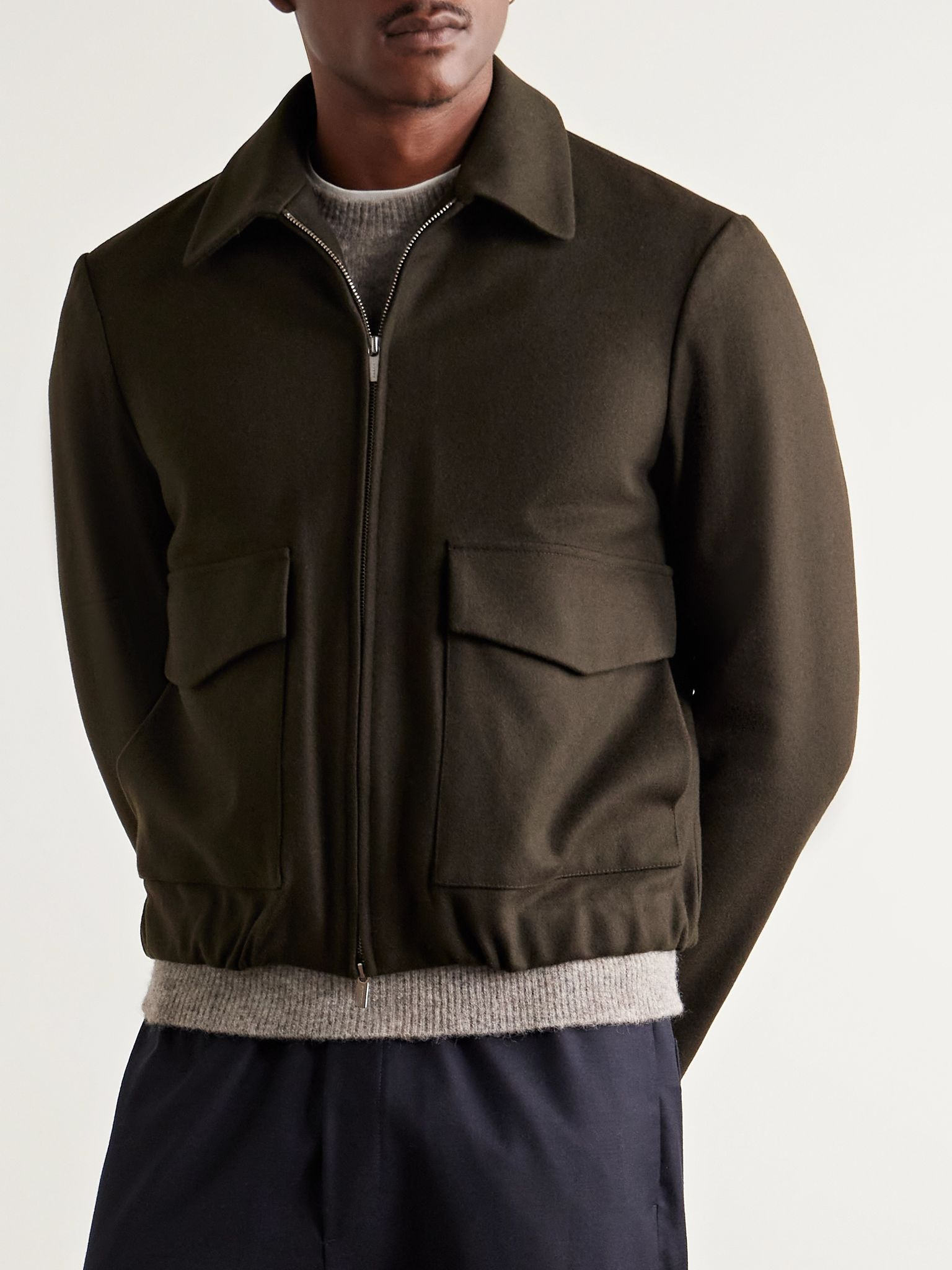 Slim-Fit Wool-Blend Felt Blouson Jacket Dark green - 3