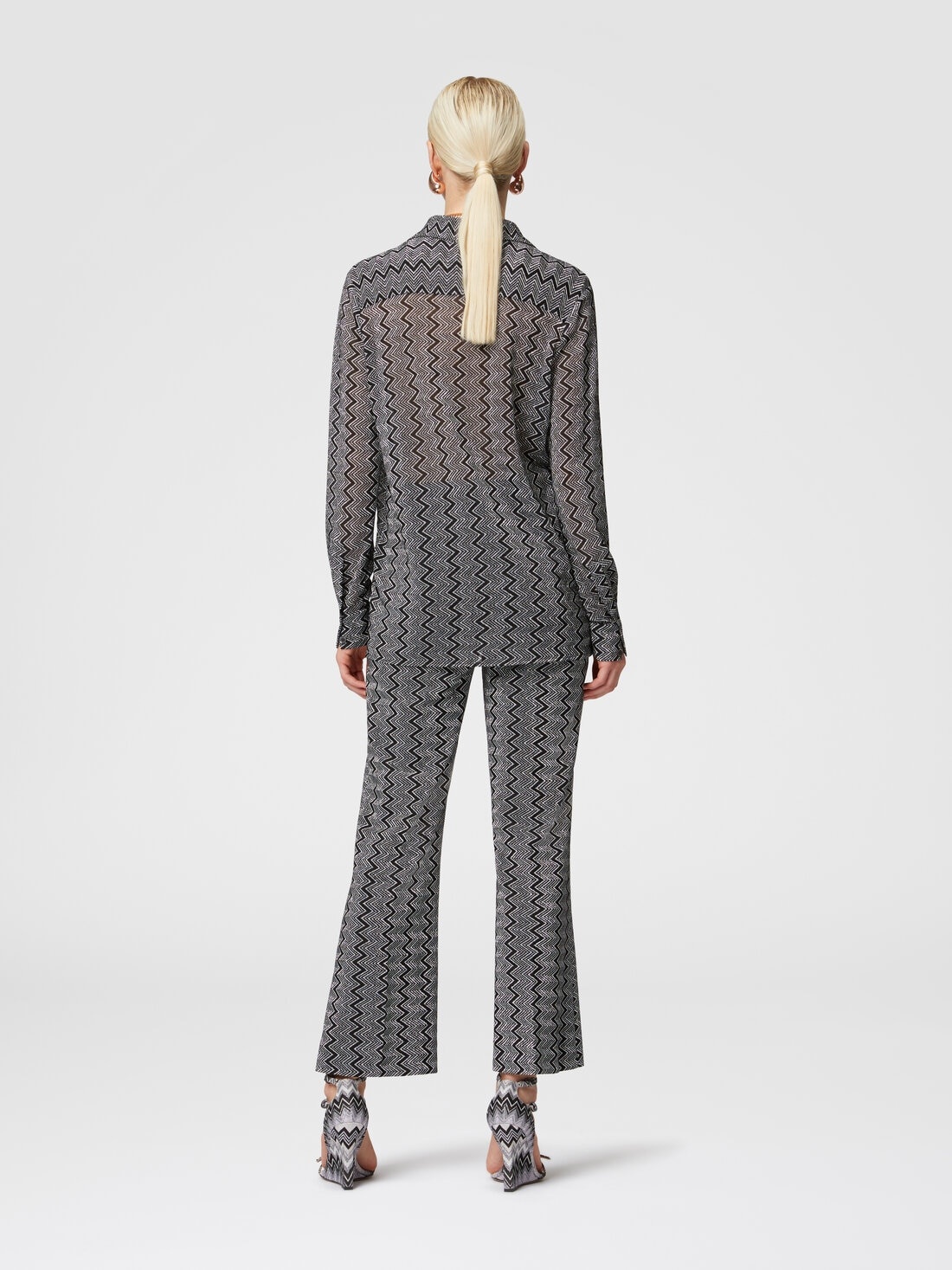 Cropped trousers with zig zag lamé motif - 3