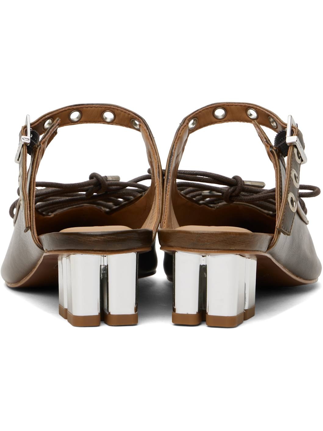 Brown Oleatex Lace-Up Mules - 2
