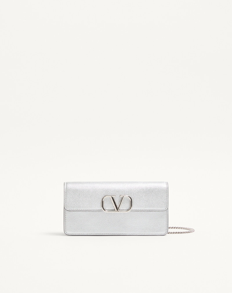 VLOGO SIGNATURE METALLIC GRAINY CALFSKIN WALLET WITH CHAIN 1