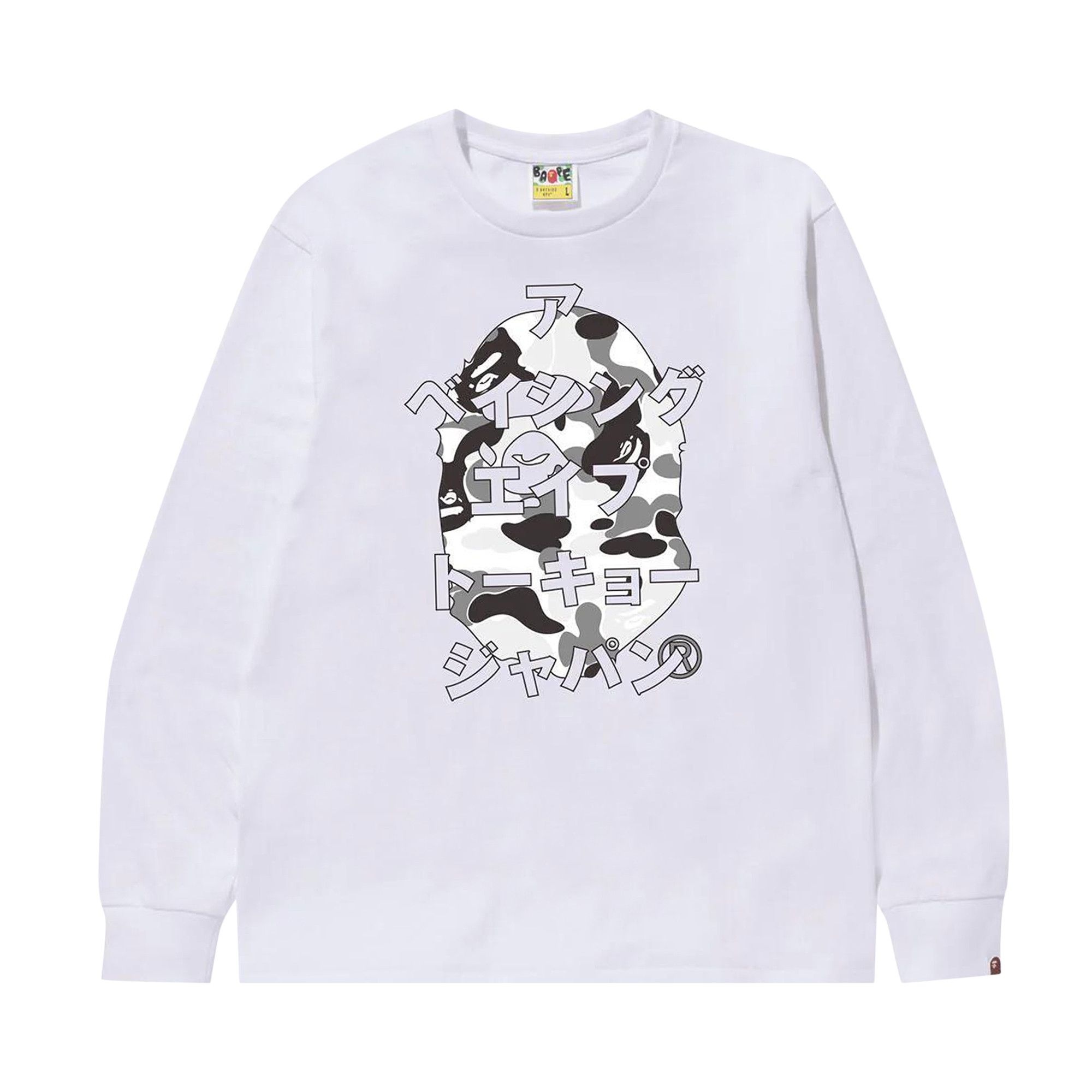 BAPE ABC Camo Japanese Letters Long-Sleeve Tee 'White/Grey' - 1