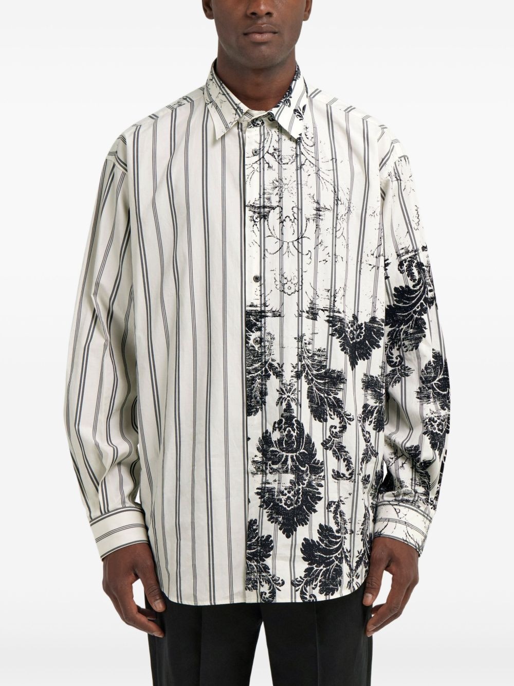 Broccato-print striped shirt - 3