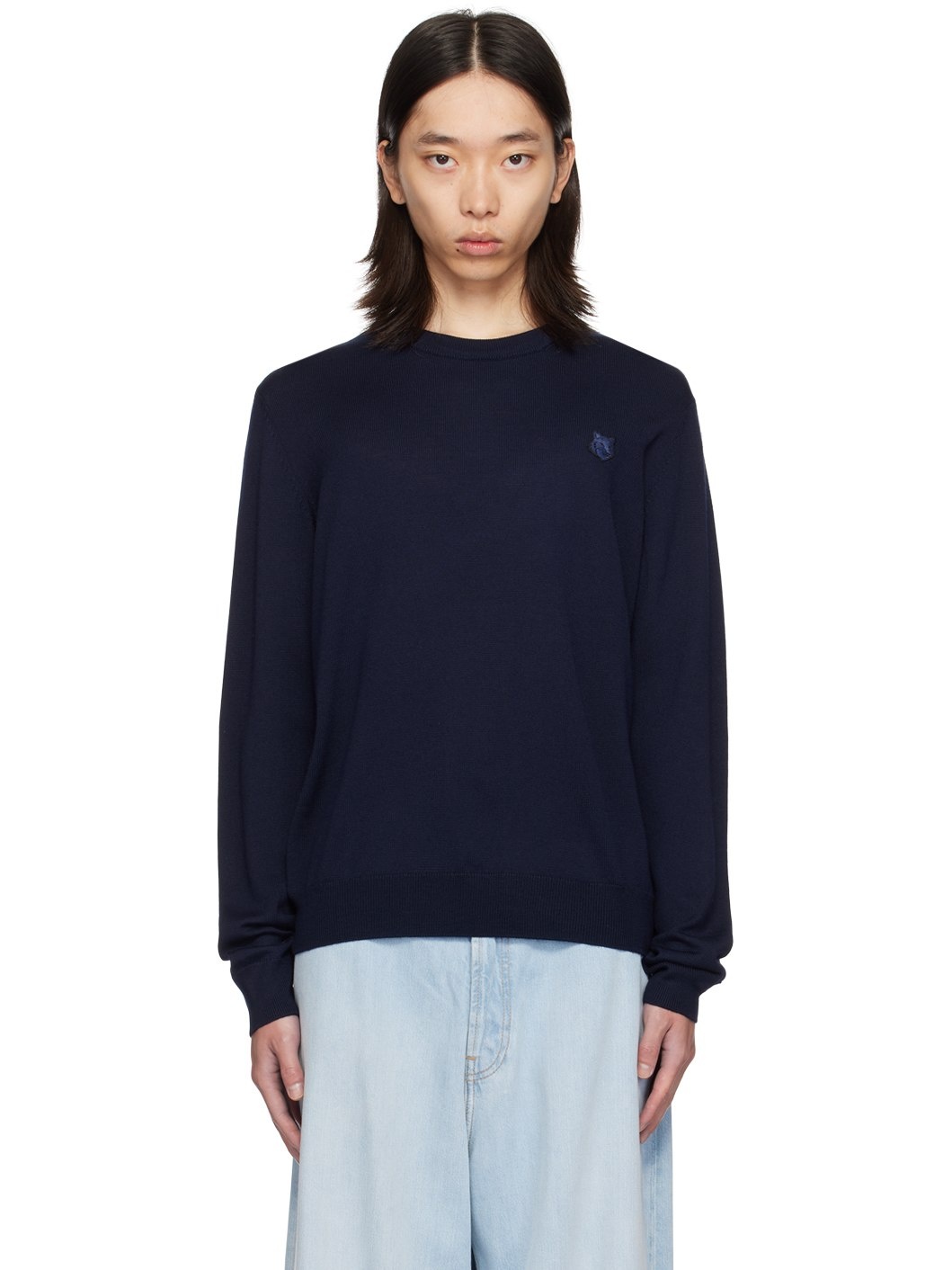 Navy Bold Fox Head Sweater - 1