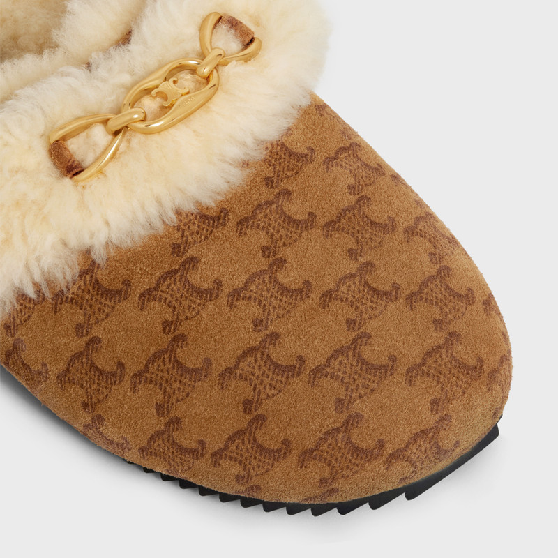 Celine fur slides Triomphe closed slipper in Suede calfskin and Shearling 4