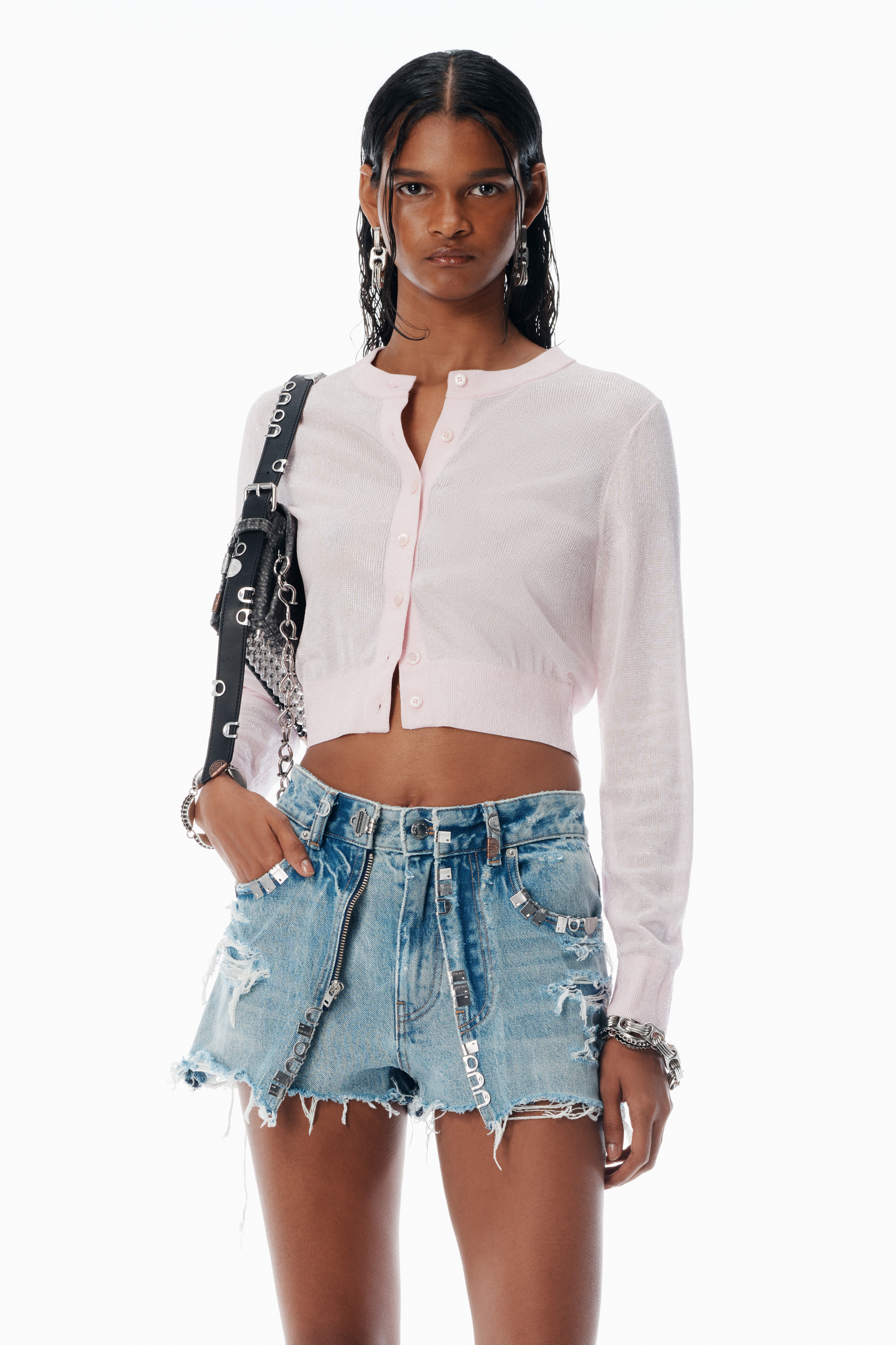 Pink Crystal Hotfix Cropped Cardigan - 2