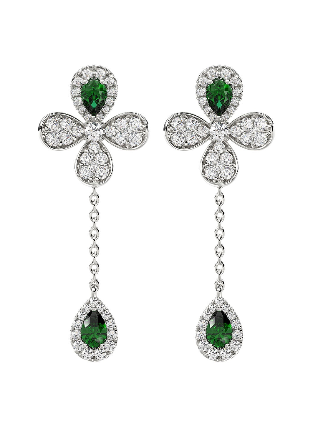 FLORAL WHITE GOLD DROP EARRINGS - 1