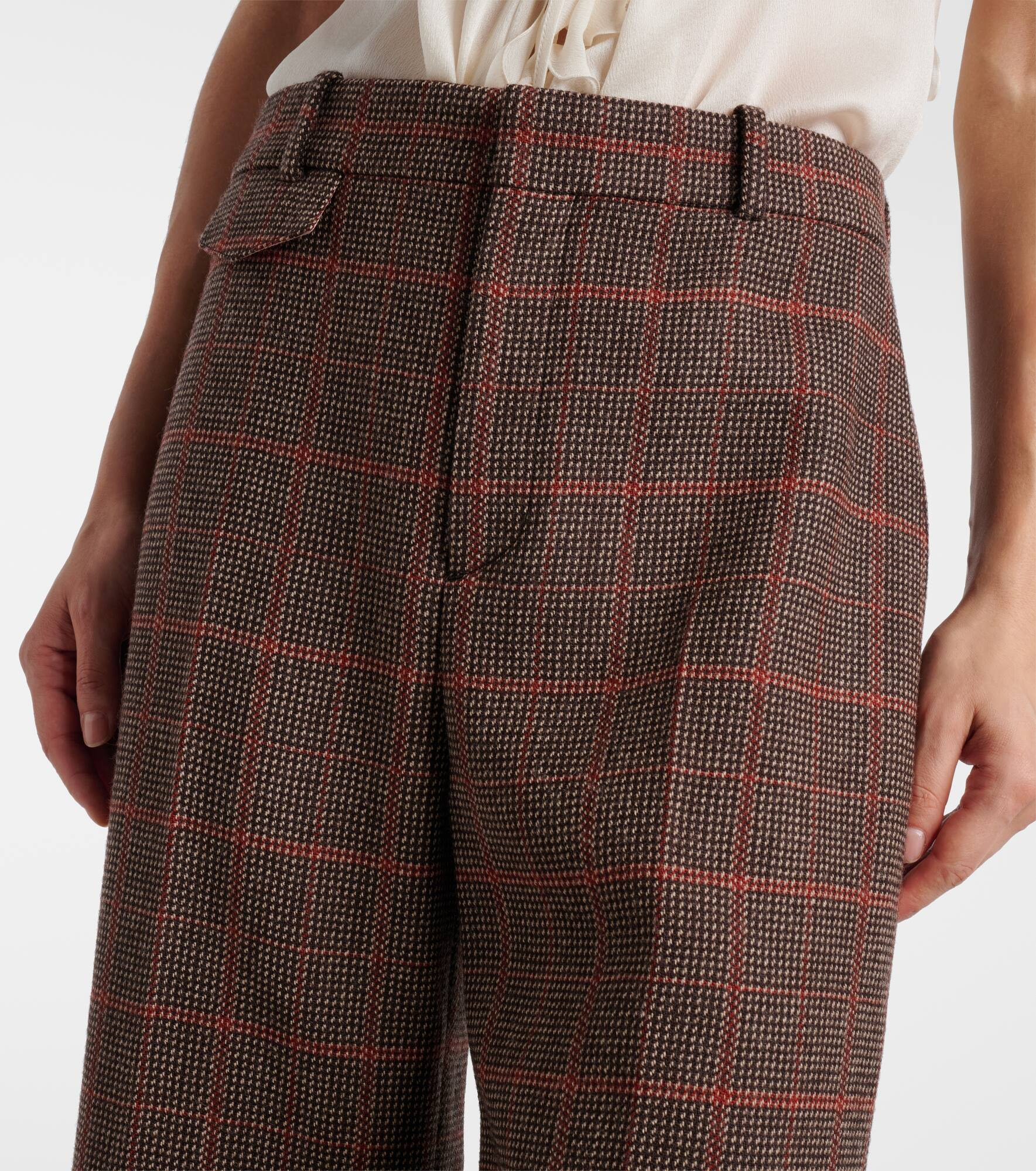 Checked high-rise wool flared pants - 4