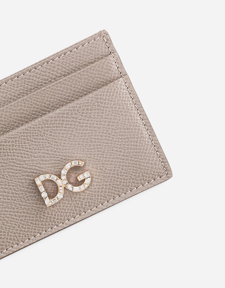 Dauphine calfskin card holder with rhinestone-detailed DG logo - 4