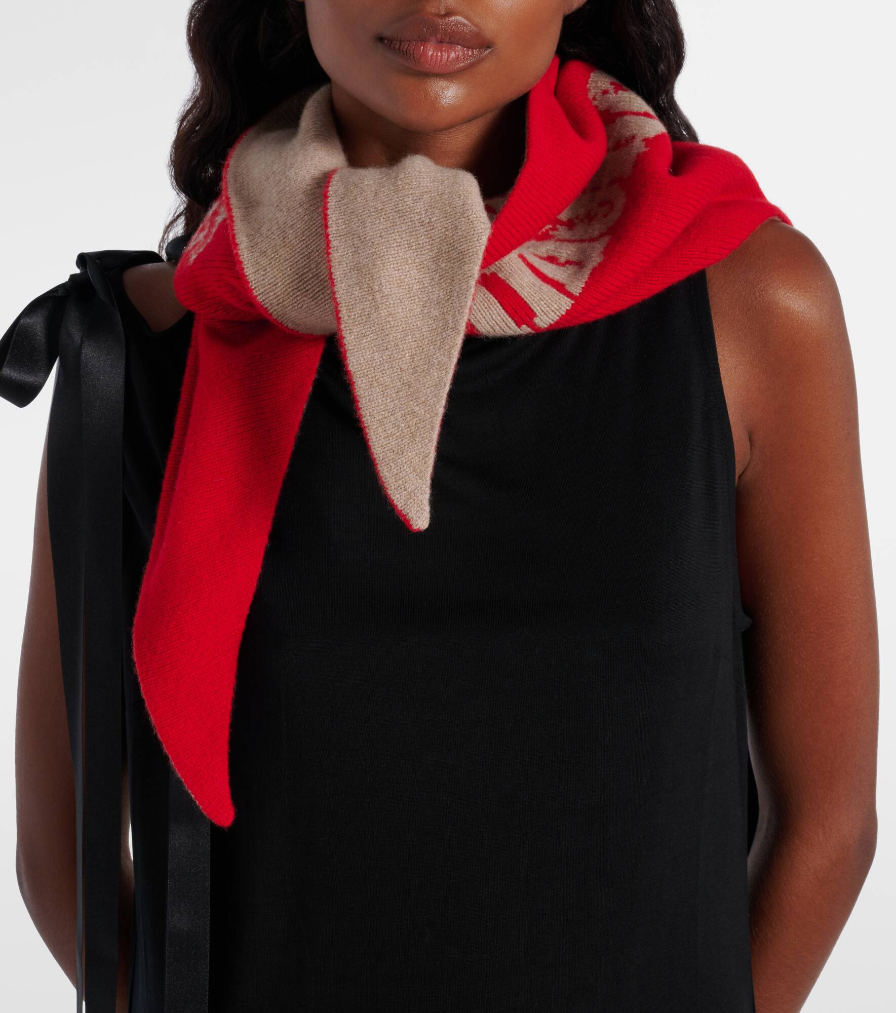 Logo beaded wool and cashmere scarf - 2