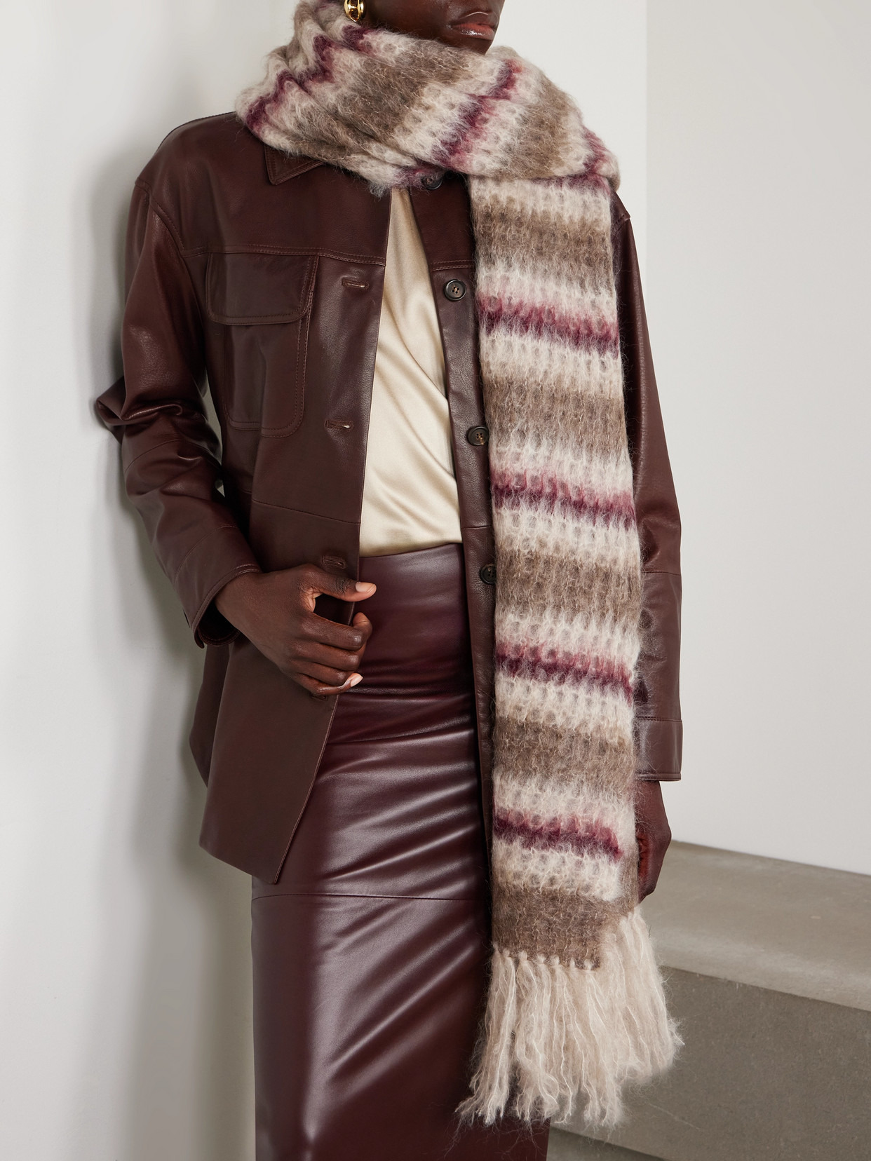 Fringed Striped Mohair-blend Scarf - 2