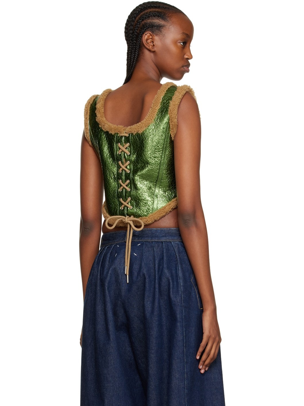 Green 'The Laminated' Leather Tank Top - 3