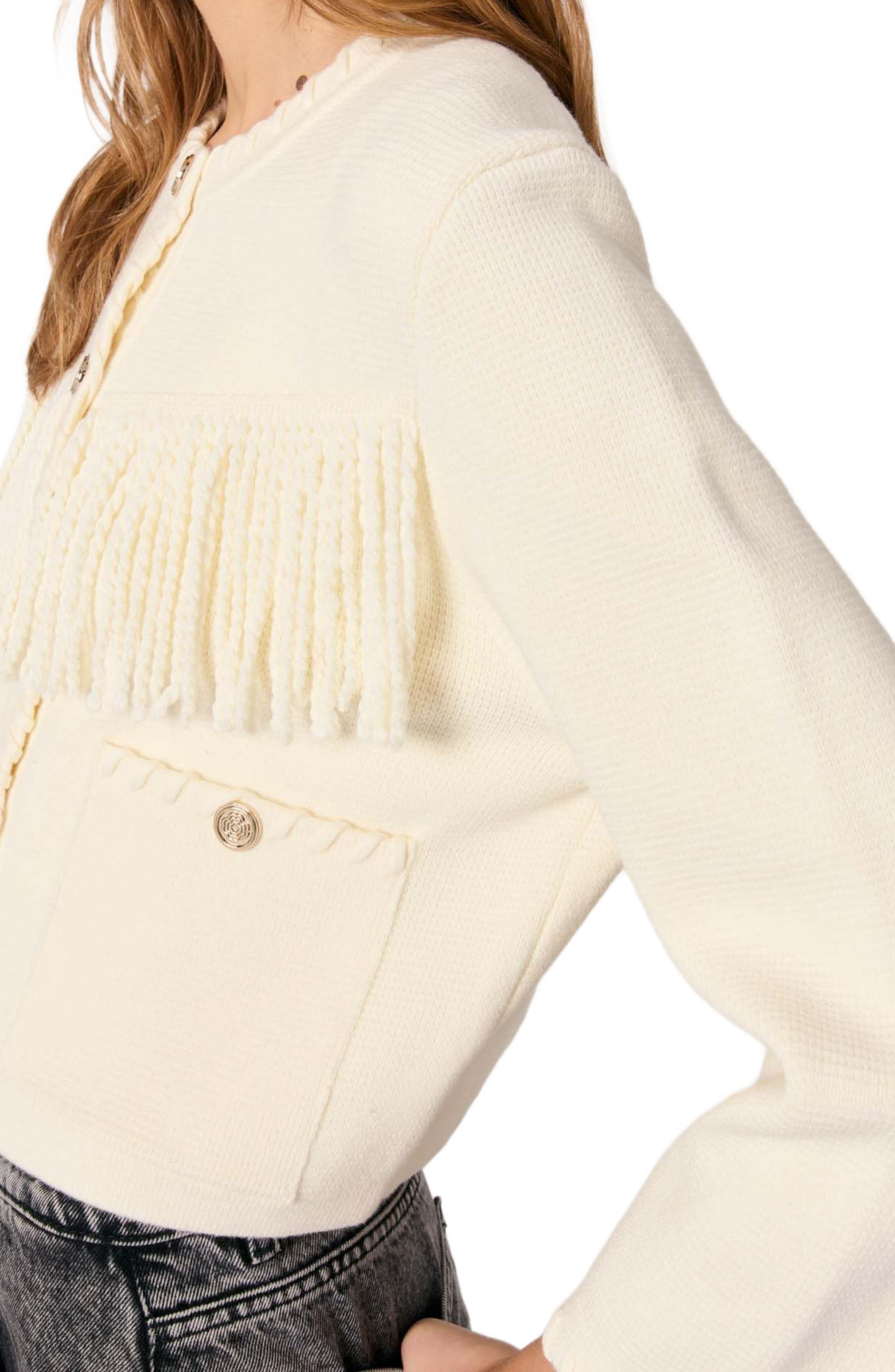 maje Fringed cardigan in Ecru at Nordstrom - 8