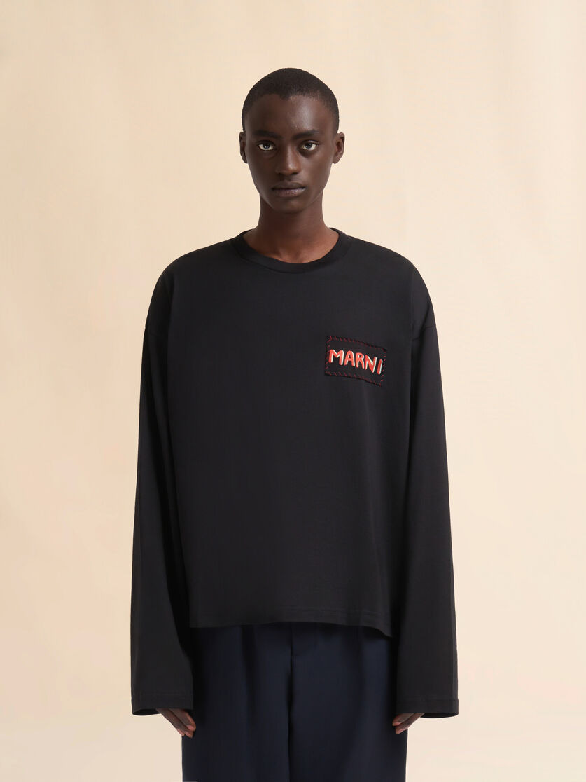 BLACK OVERSIZED JERSEY COTTON T-SHIRT WITH MARNI LABEL - 2