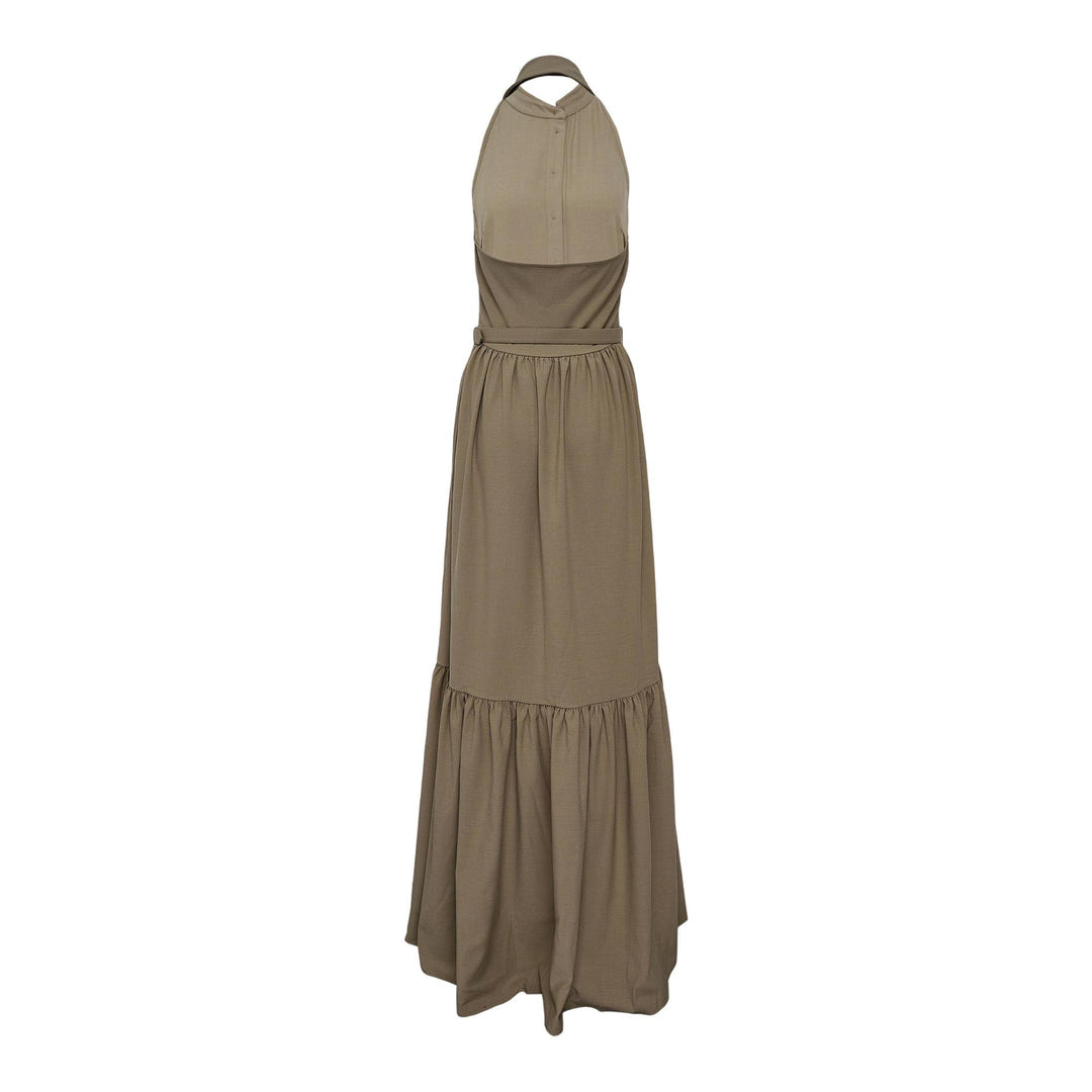 Beige Sleeveless Twill Maxi Dress - 4