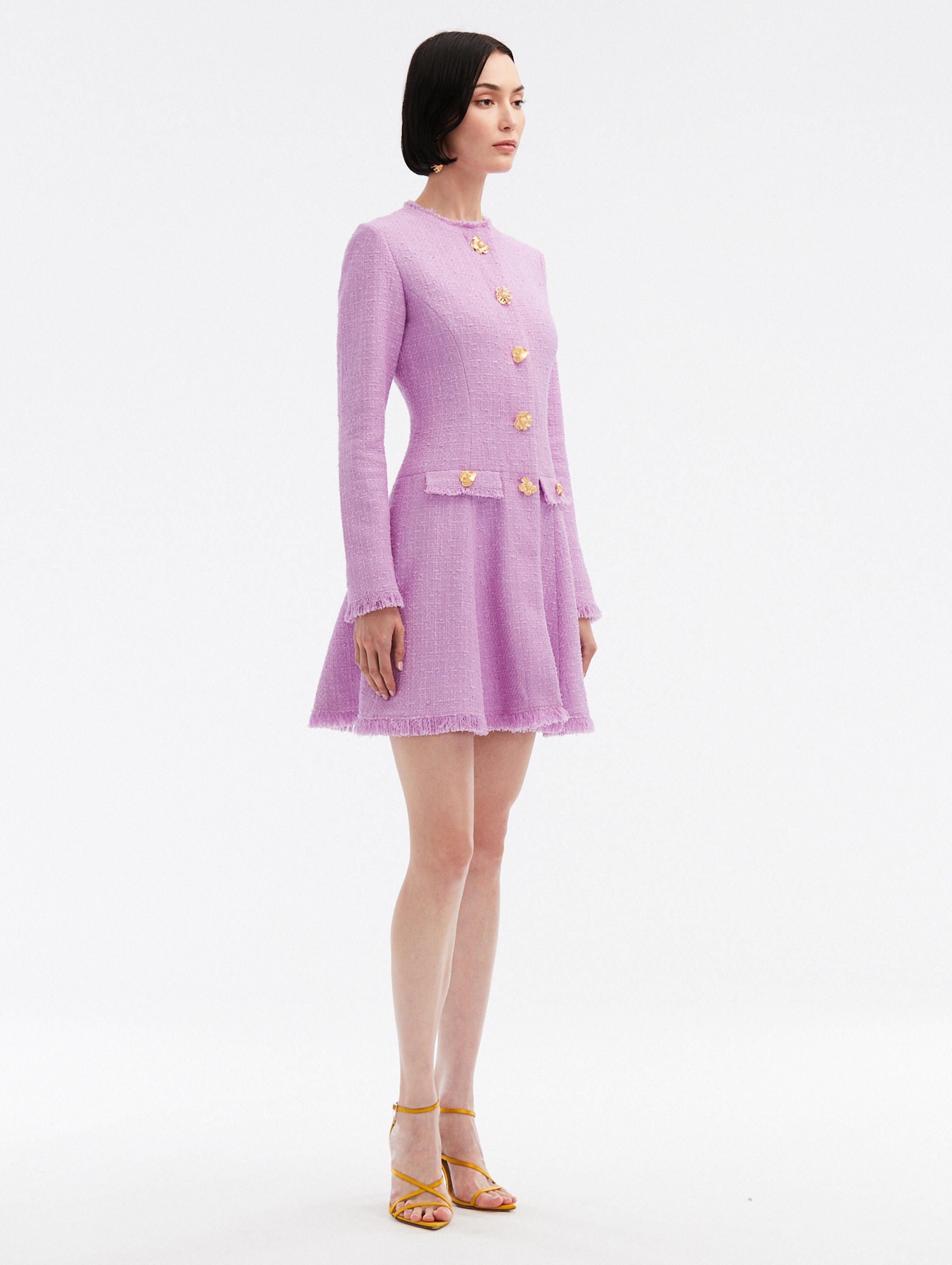 ZIP FRONT COTTON TWEED DRESS - 3