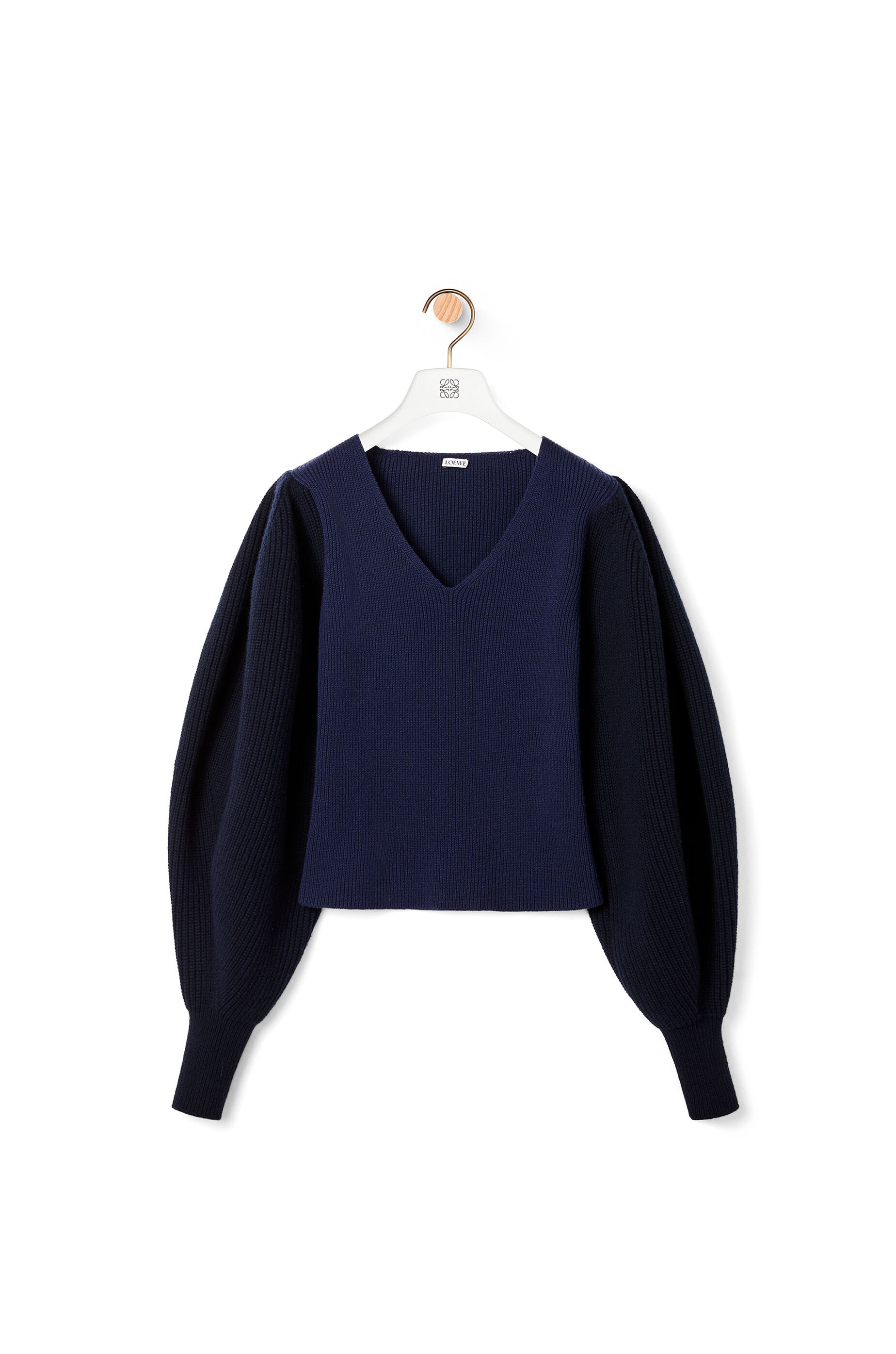 Balloon sleeve V-neck sweater in wool - 1