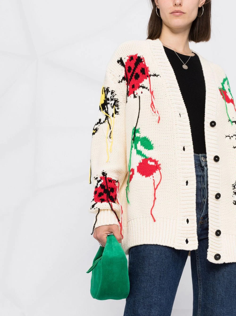 fringed intarsia cardigan - 5