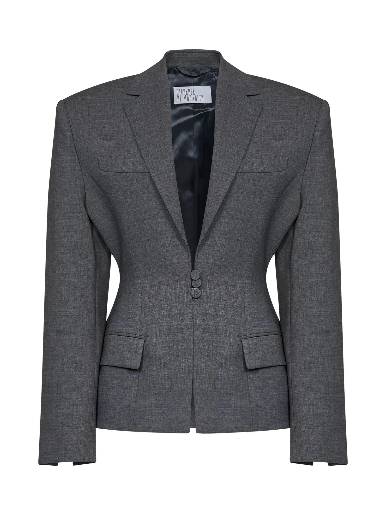 Dark grey virgin wool canvas fitted-waist blazer - 1
