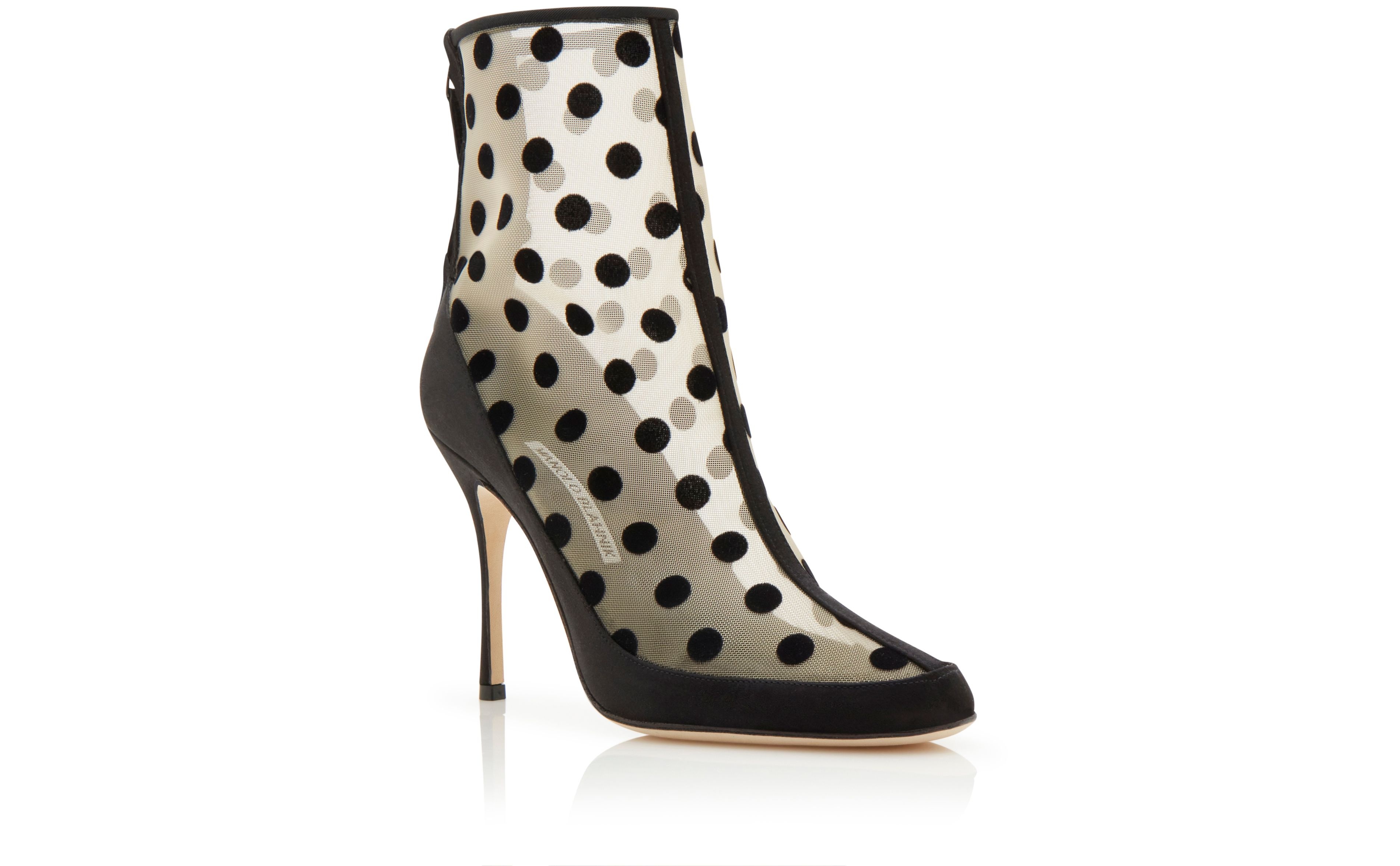 Black Mesh Polka Dot Ankle Boots - 3