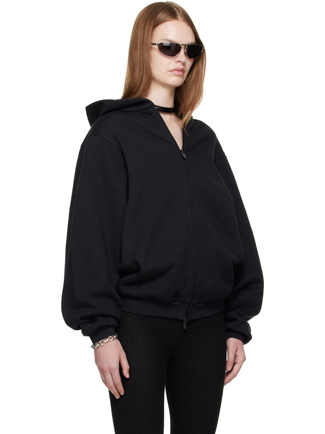 Black 90s Fleece Zip-Up Hoodie - 2