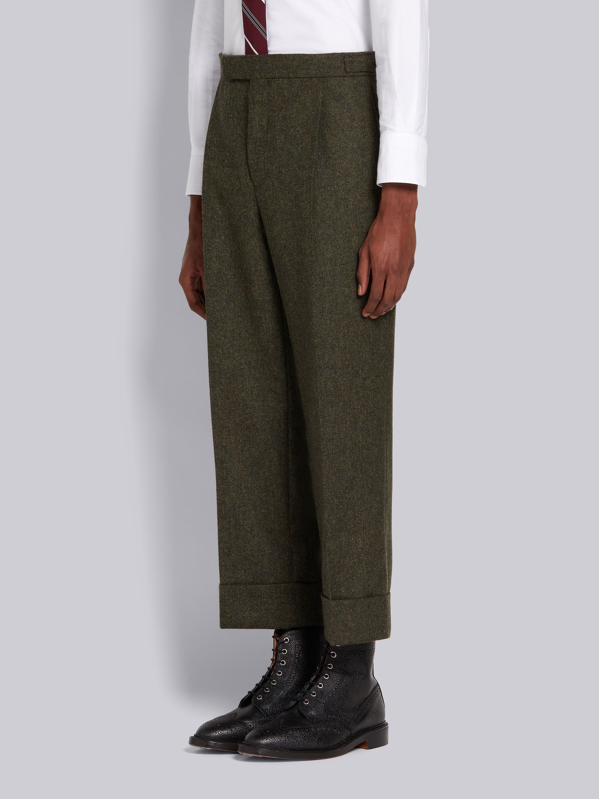 Green Donegal Tweed Single Pleat Classic Rise Side Tab Trouser - 2