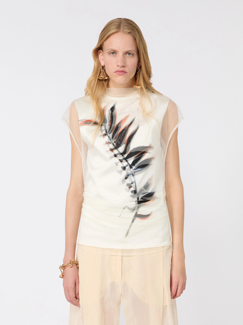 GENERO Sleeveless double-layer satin and tulle top - WHITE 3