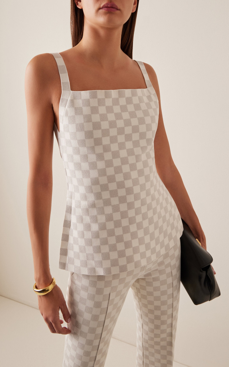 HIGH SPORT Exclusive Asher Checked Cotton-Blend Knit Apron Top ivory outlook