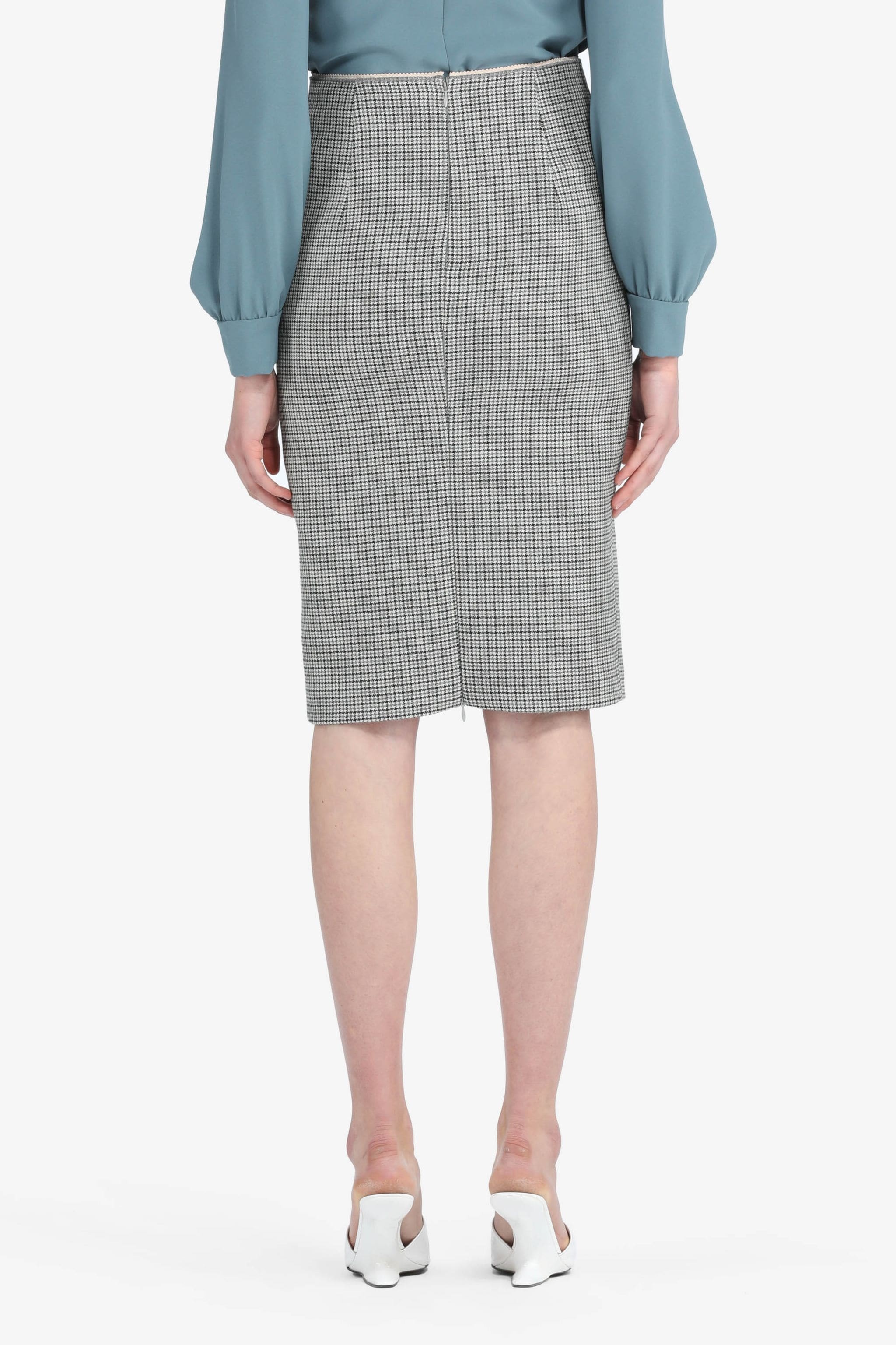 CHECKED TAILORED PENCIL SKIRT - 2