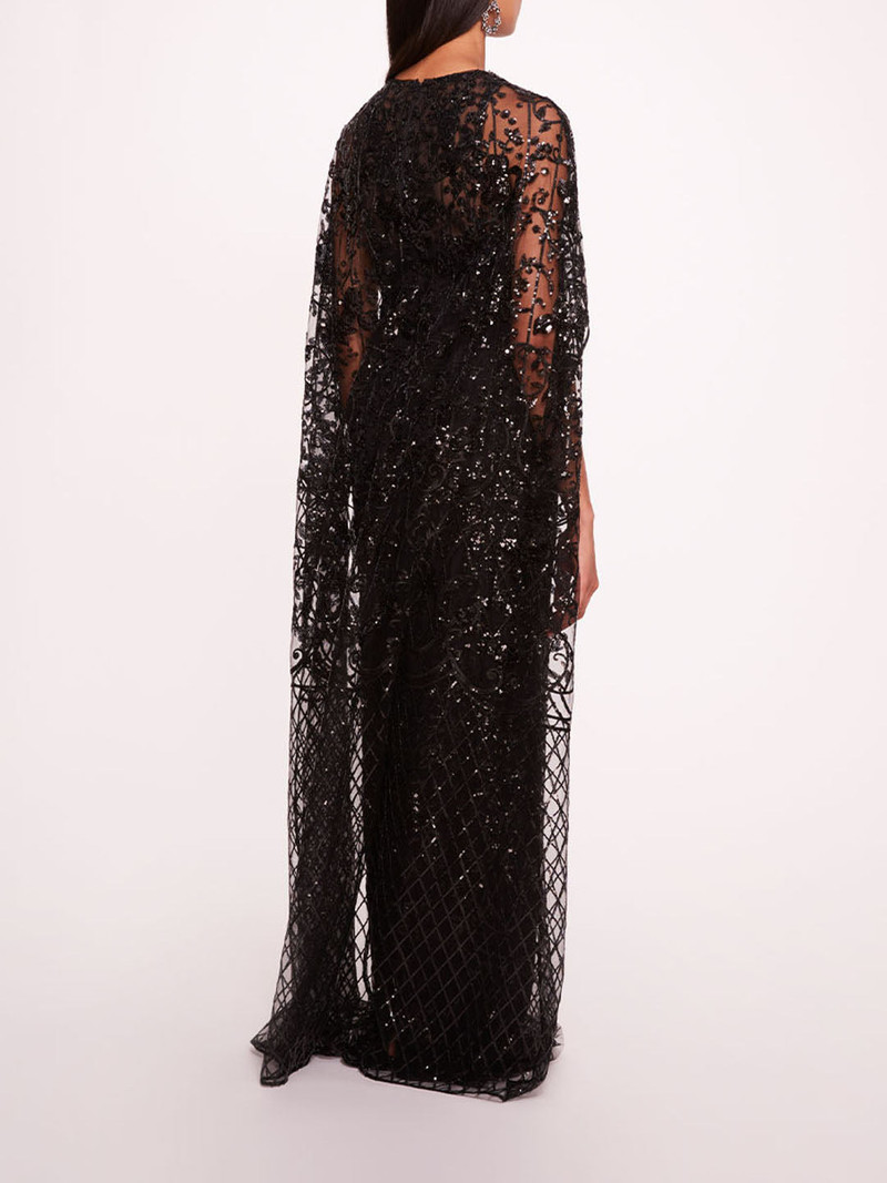 Marchesa SEQUIN LATTICE CAPE GOWN outlook