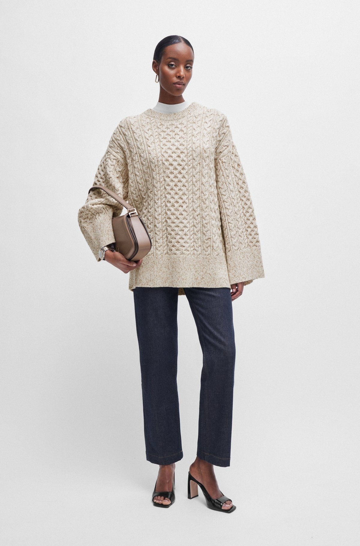 WOOL-BLEND SWEATER WITH CABLE-KNIT STRUCTURE - 3
