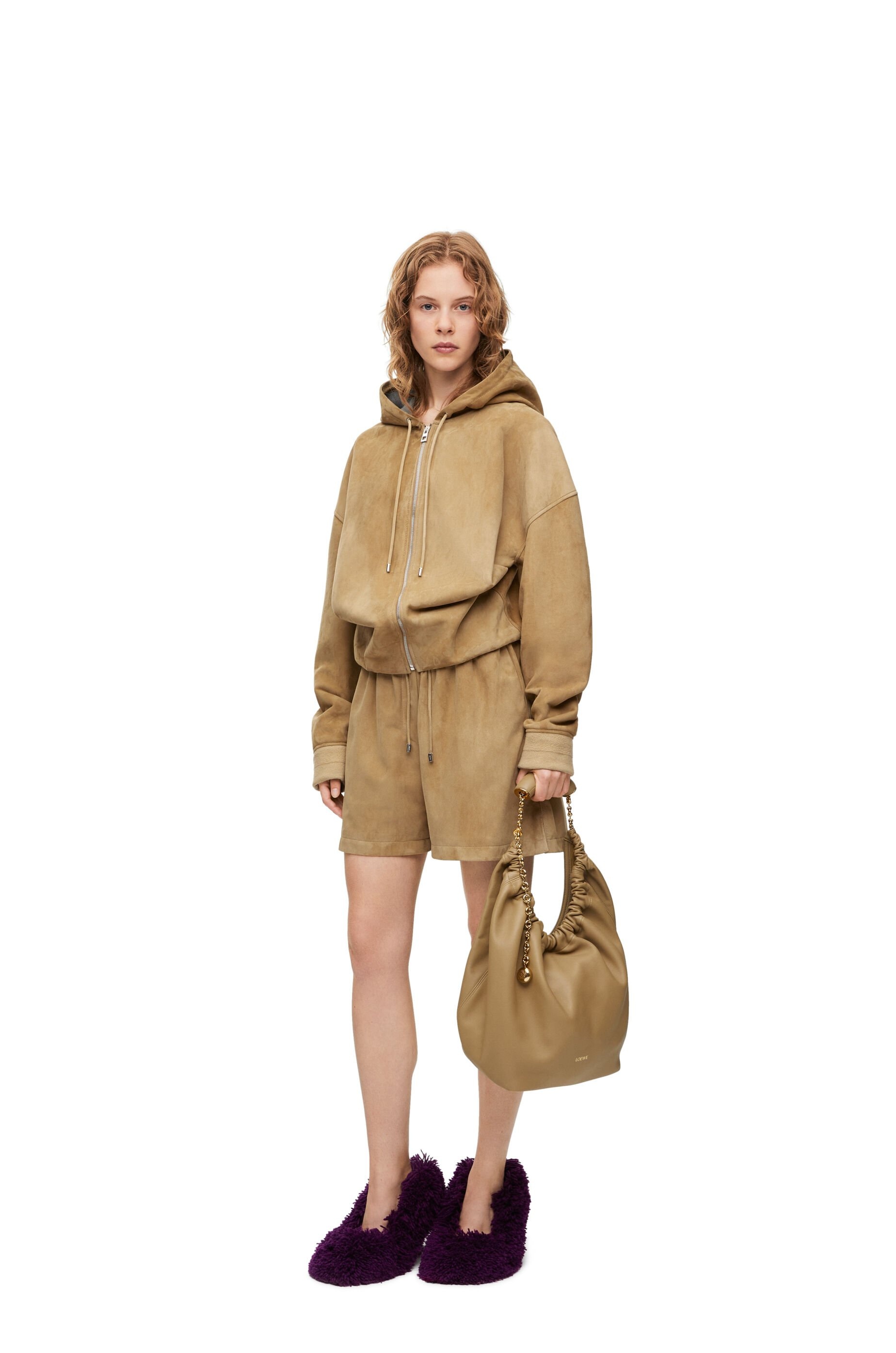 Draped hoodie in suede - 2