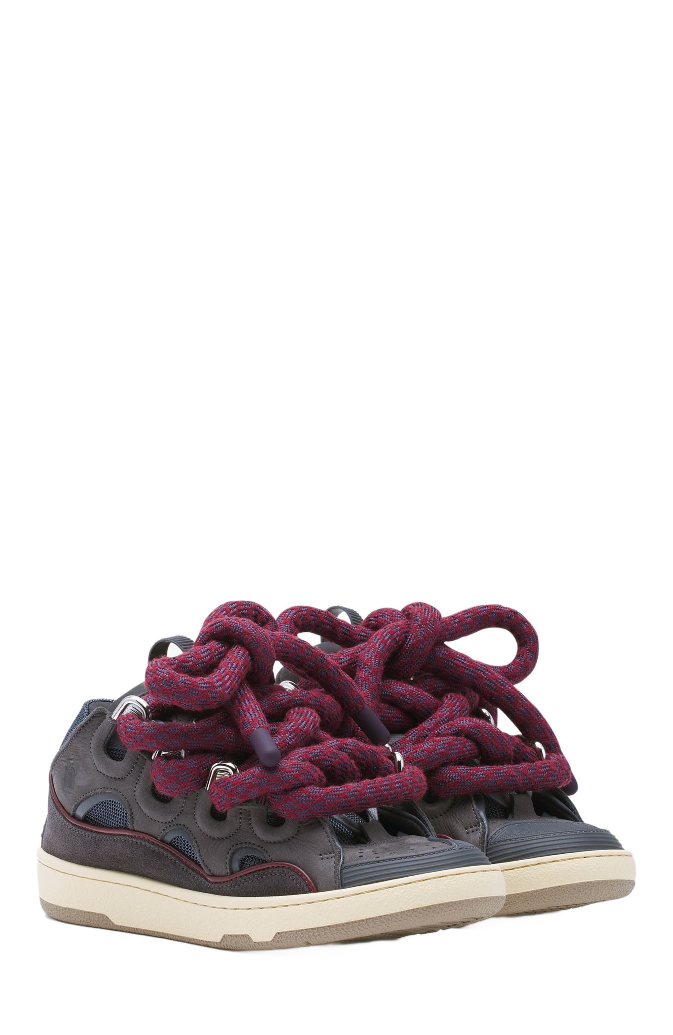 Lanvin CURB SNEAKERS IN LEATHER WITH SNAKE LACES in Shark Grey at Nordstrom - 2