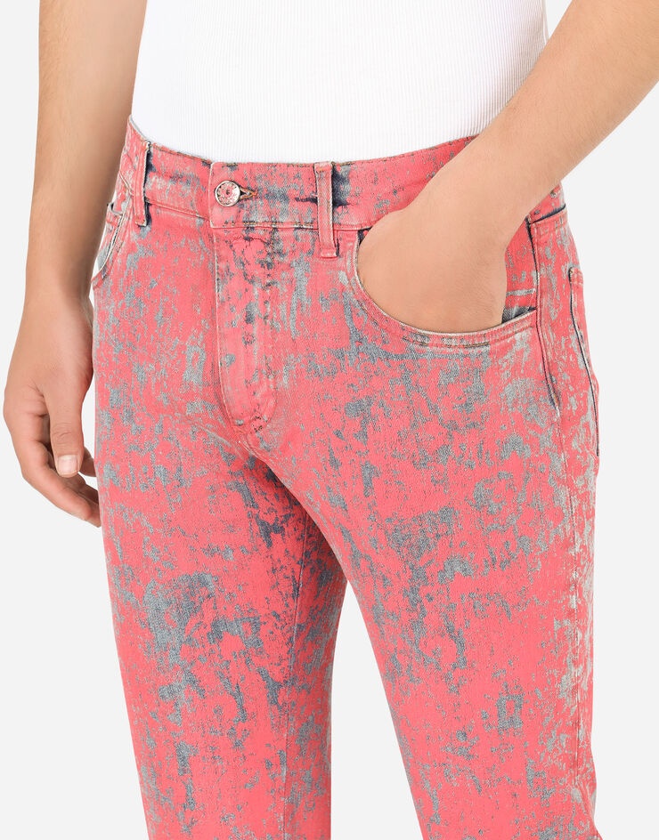 Slim-fit stretch jeans with marbled print - 4