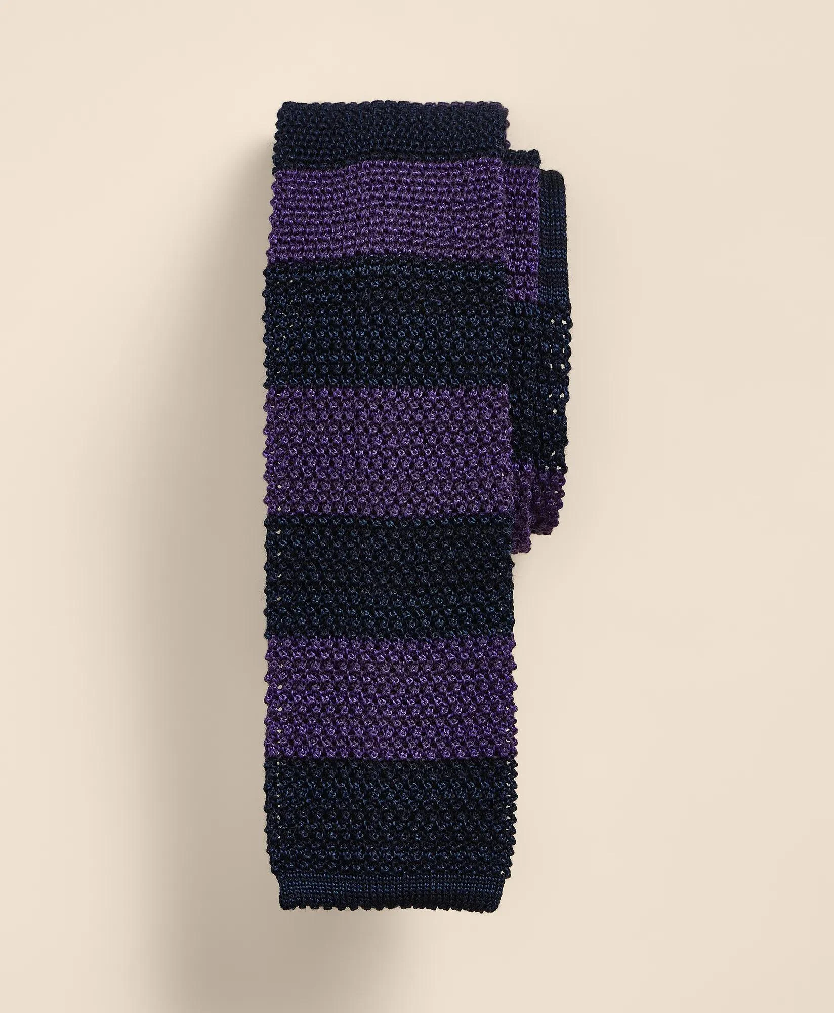 Wool-Silk Textured Rugby-Stripe Knit Tie - 1