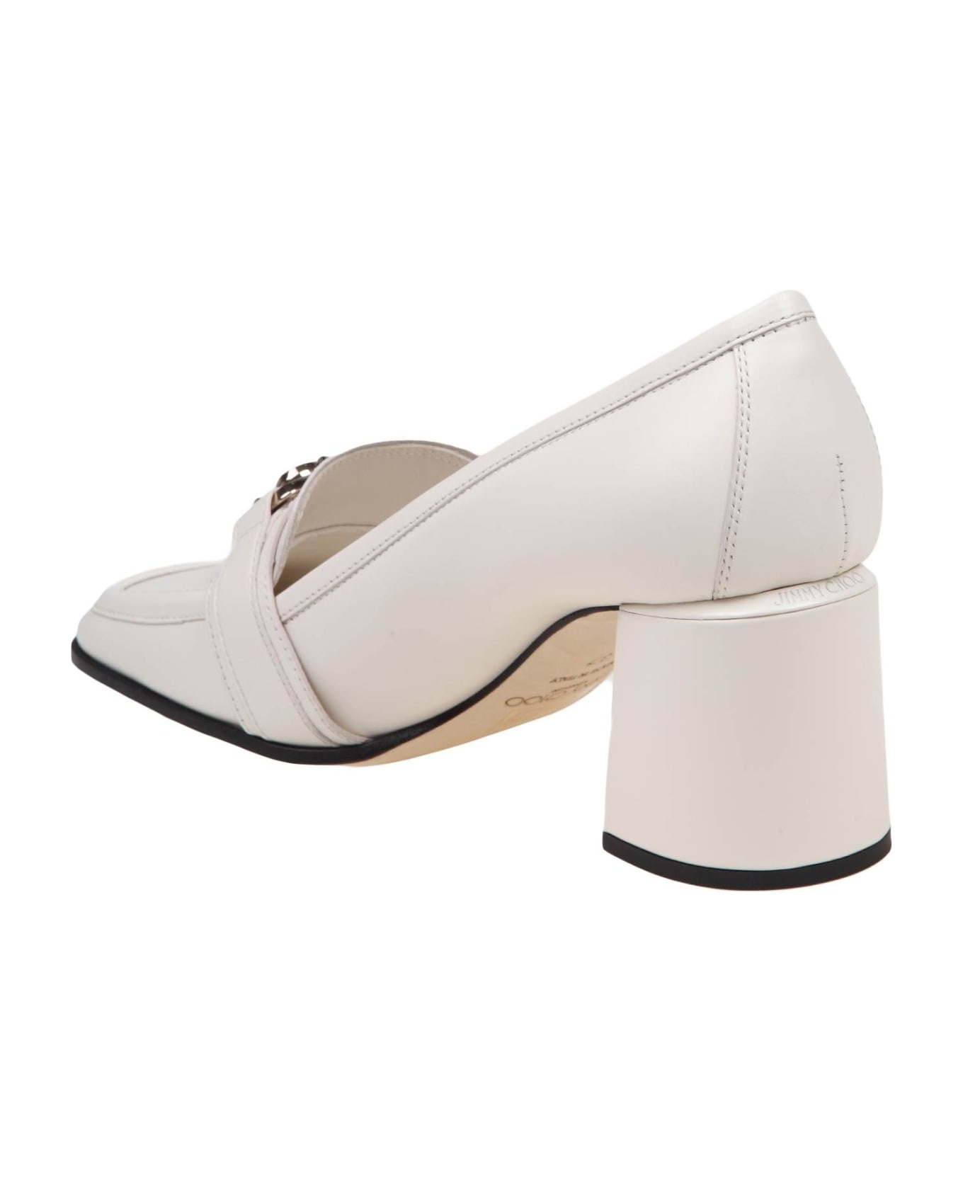 Loafers With Heel In Milk Color Leather - 4