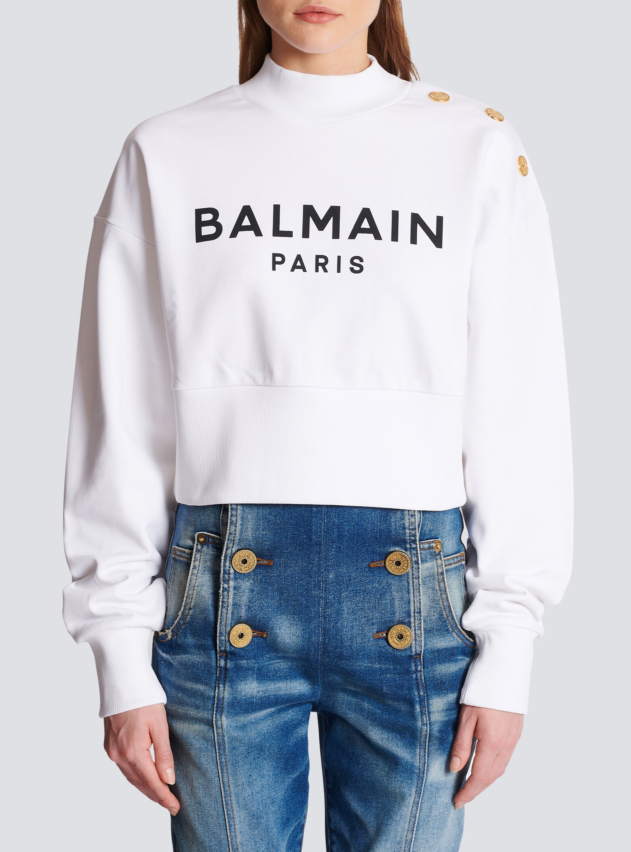 Cropped sweatshirt with Balmain Paris print - 5