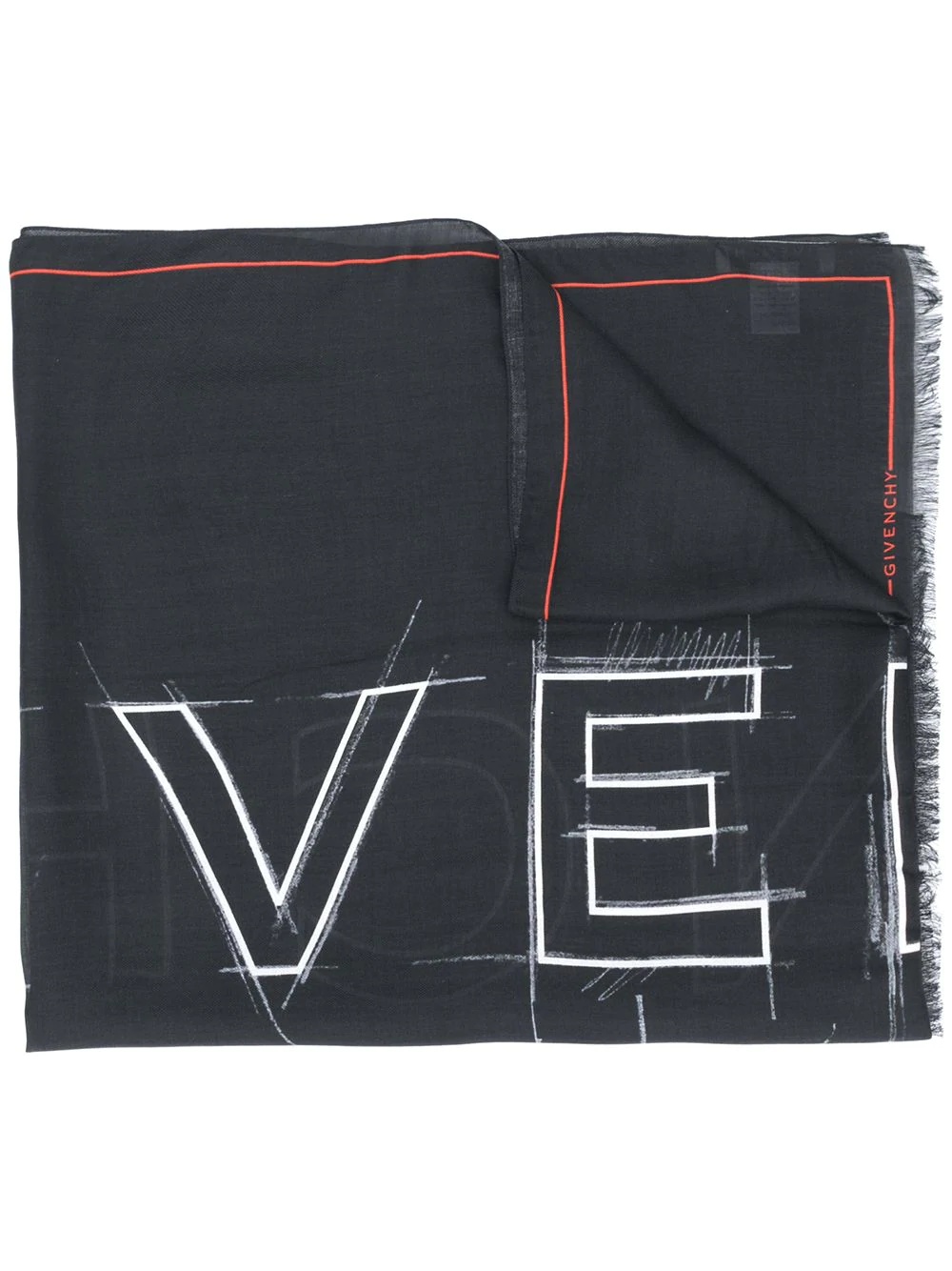 logo-print fringed scarf - 1